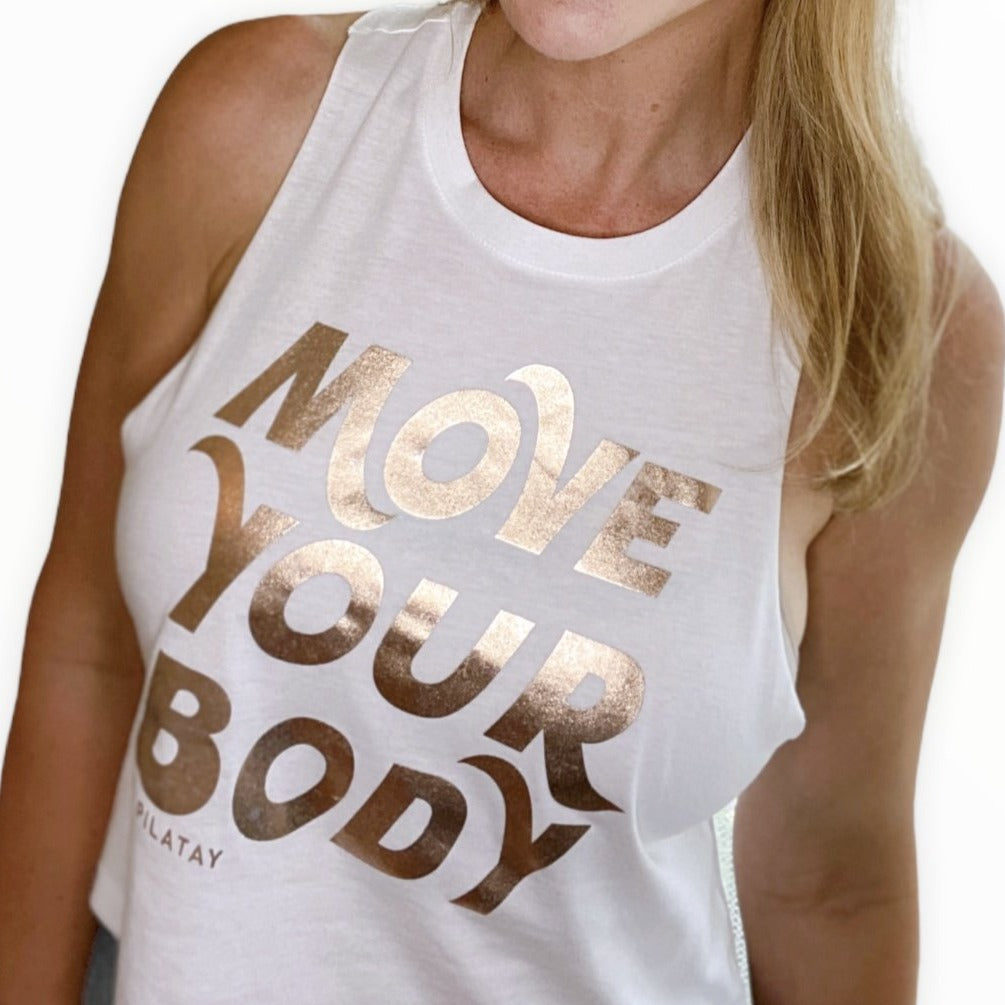 Move-Your-Body-Pilates-Tank-Top-Gold-Foil-White-Crop-Top-By-Pilatay